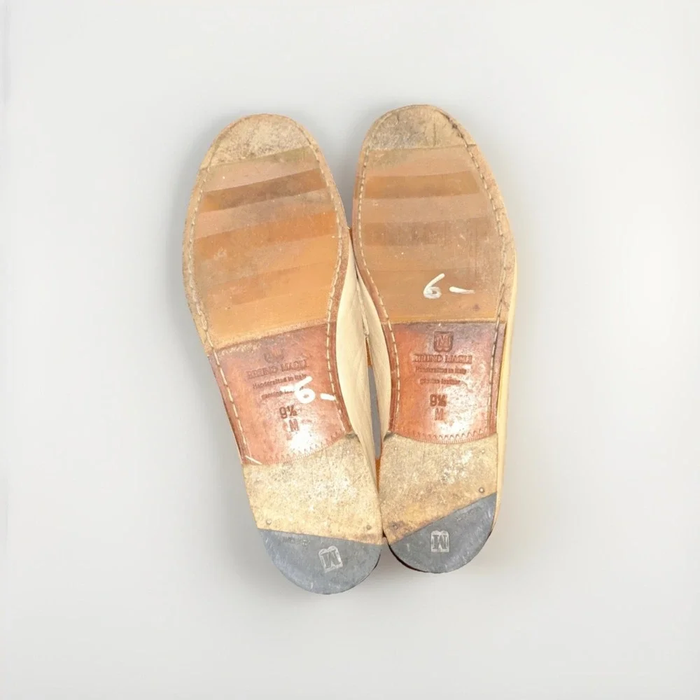 VINTAGE‎ Bruno Magli  Beige Leather Stitching Square Toe Men's Loafers 9.5 M